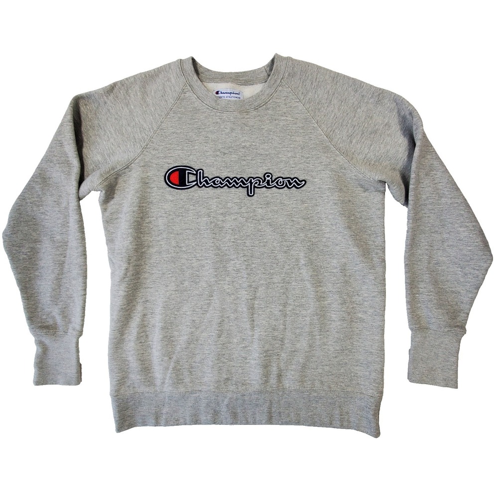 Champion Script Logo Crewneck‎ Sweatshirt Gray Medium Fleece Pullover